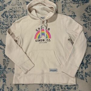Life Is Good Beige Hoodie with Logo Patch